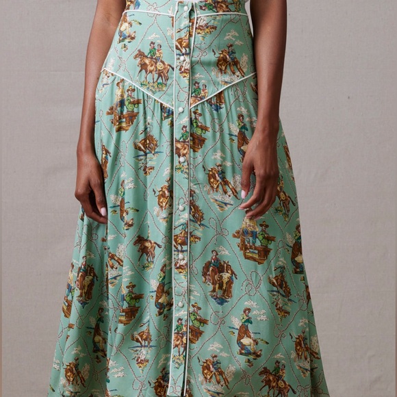 Double D Ranch Romance & Rustlers Western Printed Beaded Midi A-Line Skirt NWT - Picture 2 of 13